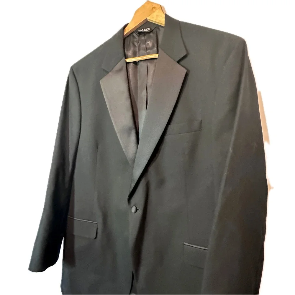 Jos. A. Bank Mens 46L 38 x 33 Black Tuxedo Suit Peak Lapel  Formal 2pc Set